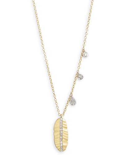 Meira T Leaf & Diamond Charm Necklace - Metallic