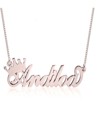 Melanie Marie Crown Me Personalized Nameplate Pendant Necklace - Pink