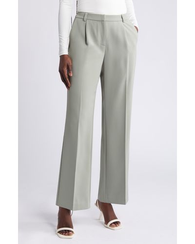 Open Edit Pleated Mid Rise Pants - Gray