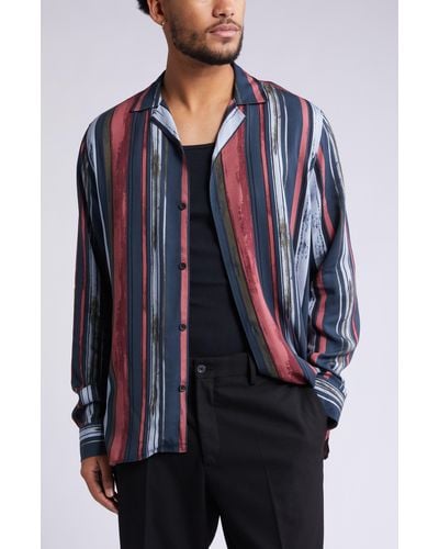 Open Edit Soft Stripe Long Sleeve Button-up Shirt - Multicolor
