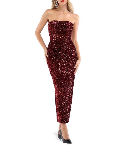 HELSI Leslie Sequin Strapless Gown - Red