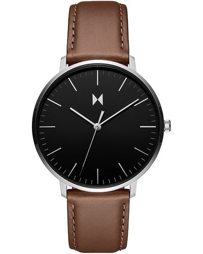 MVMT Legacy Slim Leather Strap Watch - Black