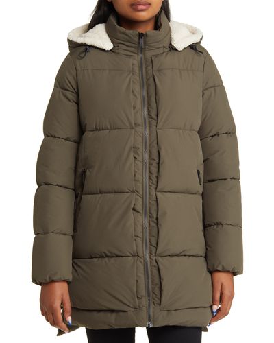 Sam Edelman Puffer Jacket With Removable Faux Shearling Trim - Green