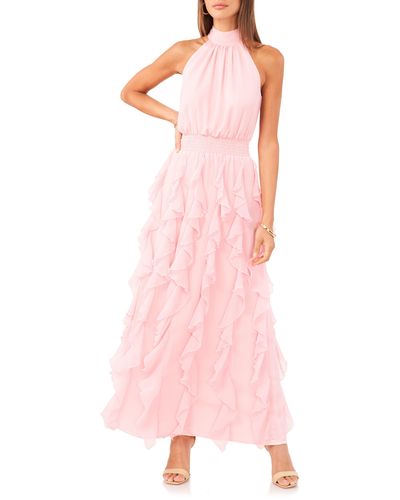 1.STATE Cascade Ruffle Chiffon Maxi Dress - Pink