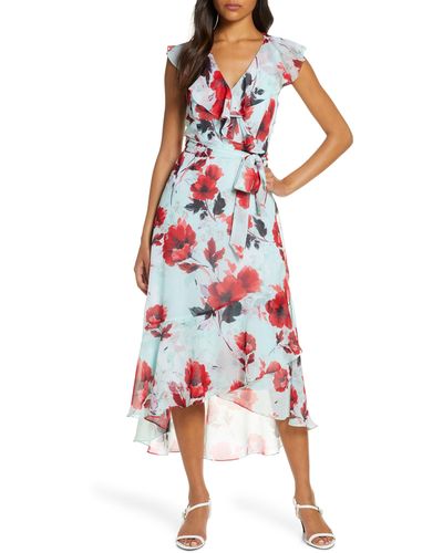 Julia Jordan Floral Ruffle High/low Wrap Dress - Red