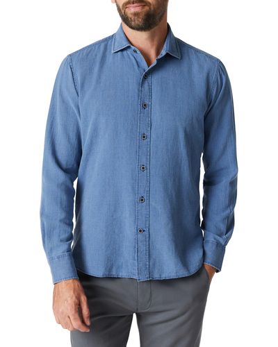 34 Heritage Microchecks Linen & Cotton Button-up Shirt - Blue