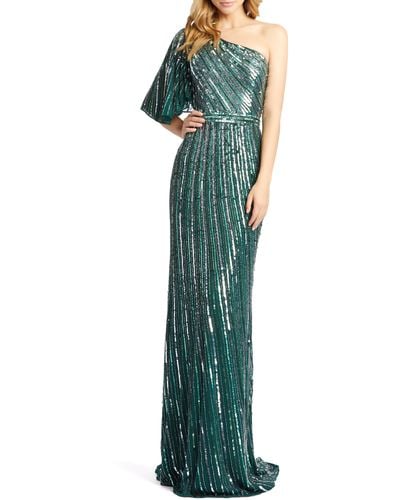 Mac Duggal Vertical Stripe One-shoulder Dress - Green