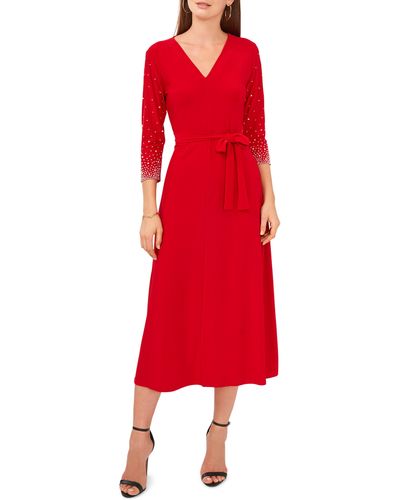 Chaus Embellished Tie Waist Midi Dress - Red
