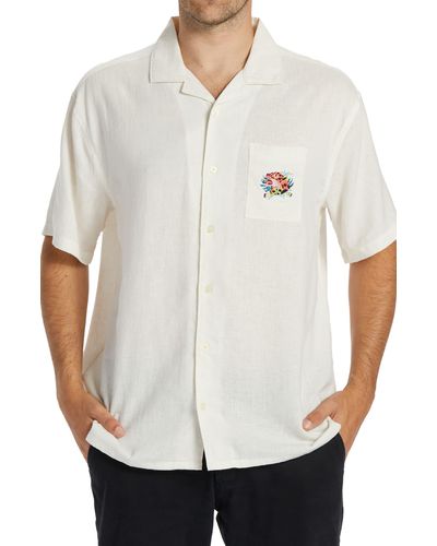 Billabong Zeledon Short Sleeve Linen & Lyocell Camp Shirt - White