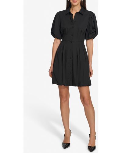 DKNY Puff Sleeve Mini Shirtdress - Black