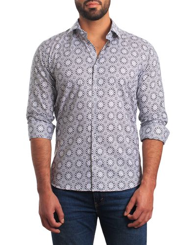 Jared Lang Trim Fit Floral Print Cotton Button-up Shirt - Gray
