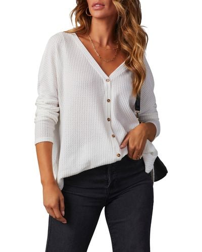 Vici Collection Miriam Oversize Knit Button-up Shirt - White