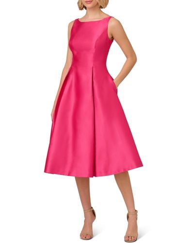 Adrianna Papell Sleeveless Mikado Fit & Flare Midi Dress - Pink