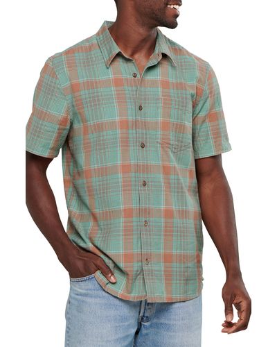 Toad & Co. Airscape Plaid Short Sleeve Organic Cotton Button-up Shirt - Green