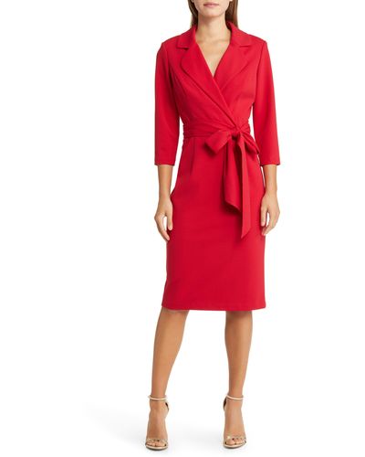 Adrianna Papell Tie Belt Faux Wrap Cocktail Dress - Red