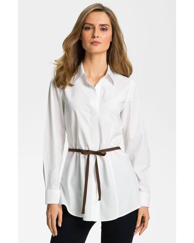 Foxcroft Belted Tunic Shirt - White