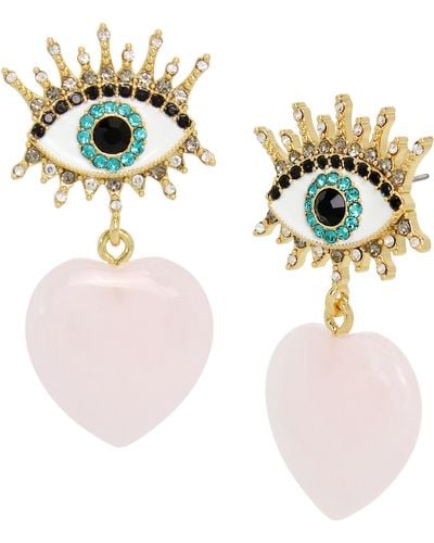 Kurt Geiger Quartz Heart Evil Eye Drop Earrings - Pink
