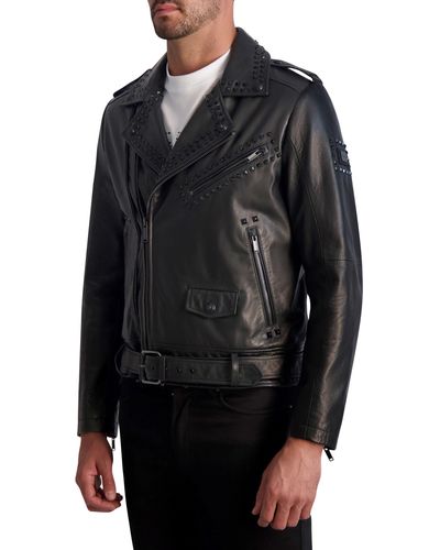 Karl Lagerfeld Studded Leather Biker Jacket - Black