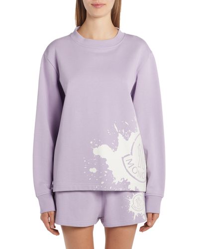 Moncler Splatter Logo Cotton Blend Graphic Sweatshirt - Purple