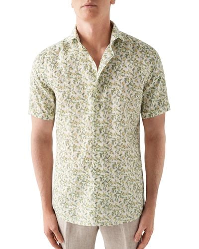 Eton Slim Fit Banana Print Short Sleeve Linen Shirt - Natural