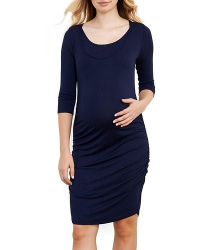 Maternal America Ruched Maternity Dress - Blue