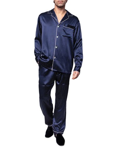 Petite Plume Polka Dot Silk Pajamas At Nordstrom - Blue