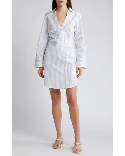 French Connection Isabelle Stripe Long Sleeve Stretch Poplin Shirtdress - White