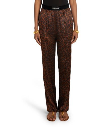 Tom Ford Reflected Leopard Print Stretch Silk Pajama Pants - Brown