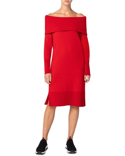 Akris Punto Off The Shoulder Long Sleeve Sweater Dress - Red