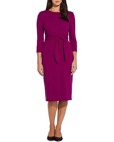 Adrianna Papell Tie Waist Crepe Sheath Dress - Purple