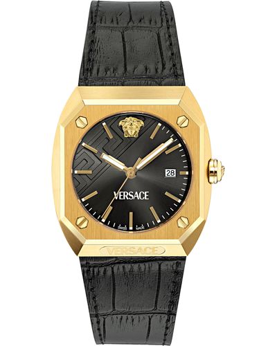 Versace Antares Leather Strap Watch - Metallic