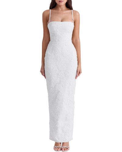 House Of Cb Eva Floral Embroidery Sheath Gown - White