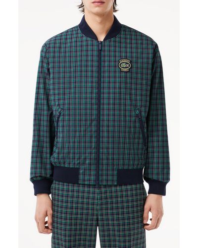 Lacoste Plaid Water Repellent Bomber Jacket - Blue
