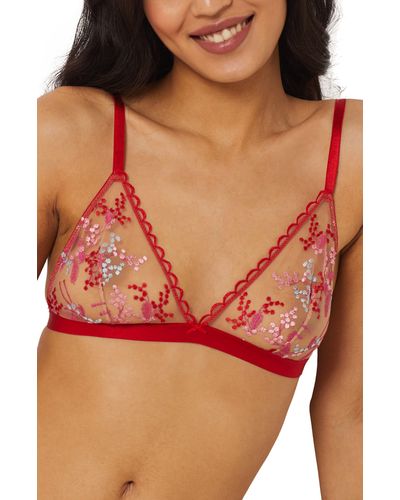 Etam Mimosa Embroide Tulle Triangle Bra At Nordstrom - Red