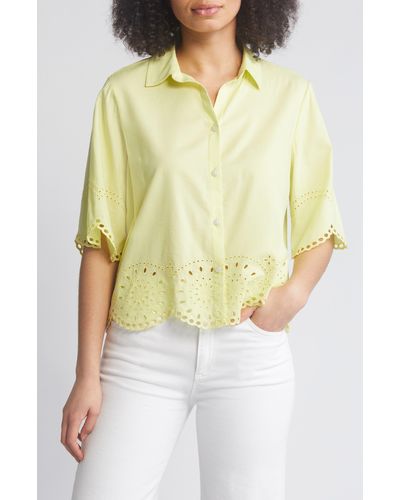 Beach Lunch Lounge Clo Eyelet Border Button-up Shirt - Yellow