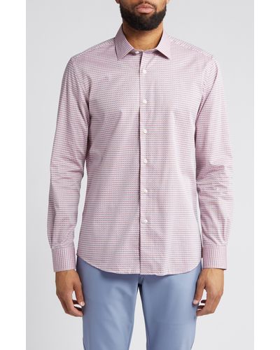 Scott Barber Dobby Micro Pattern Button-up Shirt - Red