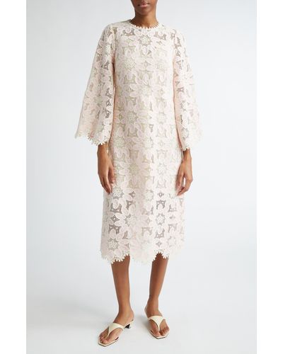 Zimmermann Ottie Long Sleeve Guipure Lace Cotton Blend Midi Dress - Natural
