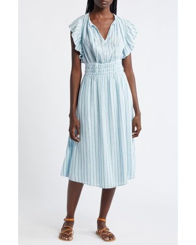 Rails Iona Stripe Linen Blend Midi Dress - Blue
