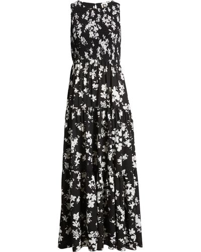 Anne Klein Floral Sleeveless Tiered Maxi Dress - Black