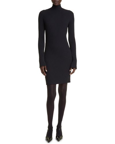 The Row Diolette Long Sleeve Silk Rib Sweater Dress - Black