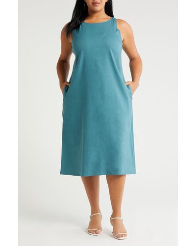 Nordstrom Sleeveless Linen Blend Dress - Blue