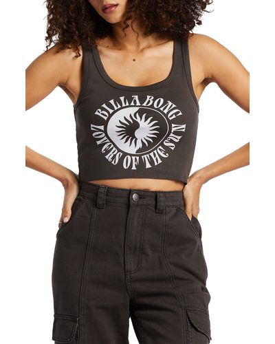 Billabong Sun Lover Crop Cotton Rib Graphic Tank - Black