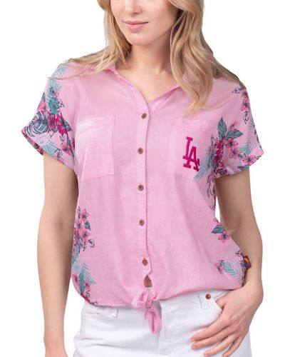 Margaritaville Los Angeles Dodgers Stadium Tie-front Button-up Shirt At Nordstrom - Pink