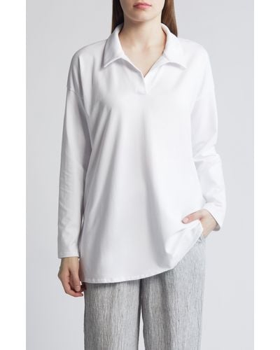 Eileen Fisher Organic Cotton Johnny Collar Tunic Top - White