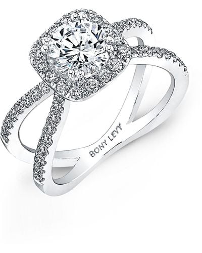 Bony Levy Pavé Diamond Split Shank Round Engagement Ring Setting - Metallic