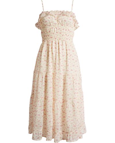 All In Favor Floral Ruffle Midi Sundress In At Nordstrom, Size Small - Natural