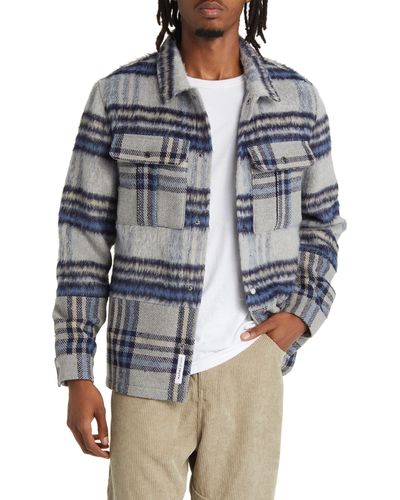 Native Youth Brushed Plaid Overshirt - Blue