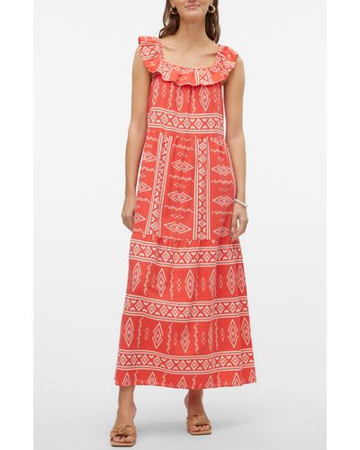Vero Moda Dicthe Sleeveless Organic Cotton Maxi Dress - Red