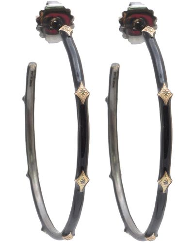 Armenta New World Diamond Enamel Hoop Earrings - Black