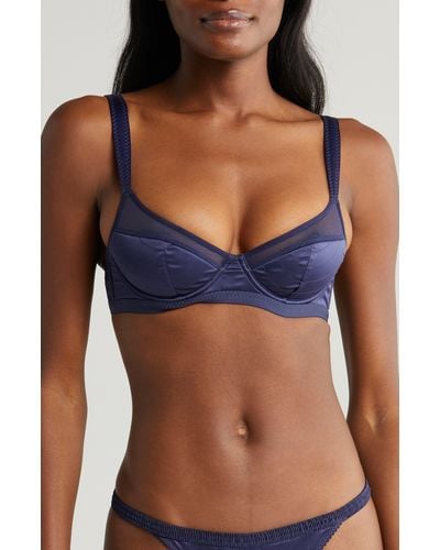 Love Stories Cecilia Quilted Padded Underwire Satin Bra - Blue